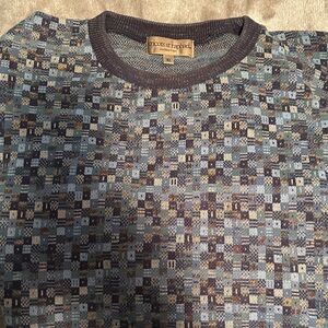 Tricot Strappé Men's Blue Patterned Crewneck Sweater